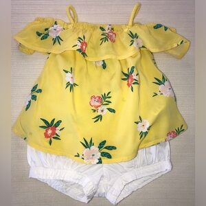 Old Navy Floral Yellow Kids Top with Gap White Shorts Outfit Size 18-24 Months